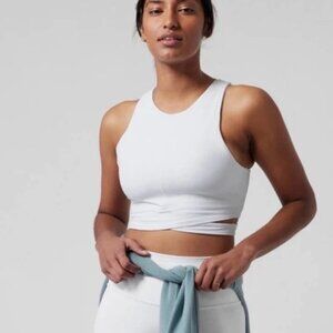 Athleta Solid White Crop Cross Cross Front Tank Top Built In Bra Xs